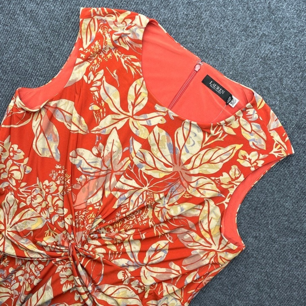 Lauren Ralph Lauren Floral Twist Front Jersey Dress Red Tan 20W New